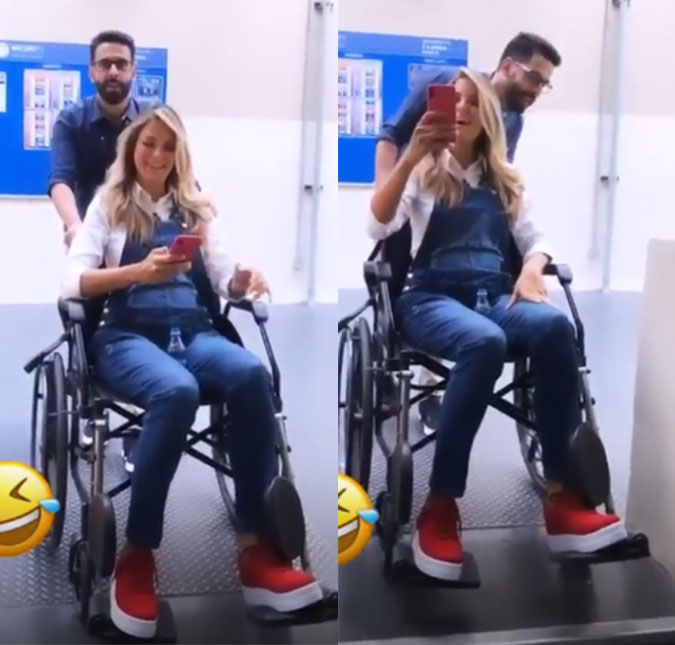 Ticiane Pinheiro torce o pé e usa cadeira de rodas: <i>- Grávida fica molinha!</i>