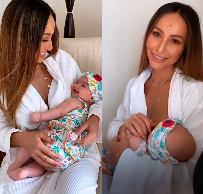Nas redes sociais, Sabrina Sato mostra amamentação da filha, Zoe, e assume: <I>Mamãe trabalha assim</I>