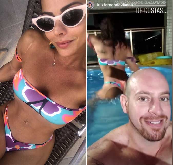 De biquíni, Viviane Araújo esbanja boa forma ao dançar <i>hits</i> de pagode na piscina