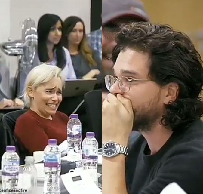 Vídeo mostra reações de Kit Harington e Emilia Clarke ao descobrirem desfecho polêmico de <I>Game Of Thrones</I>!
