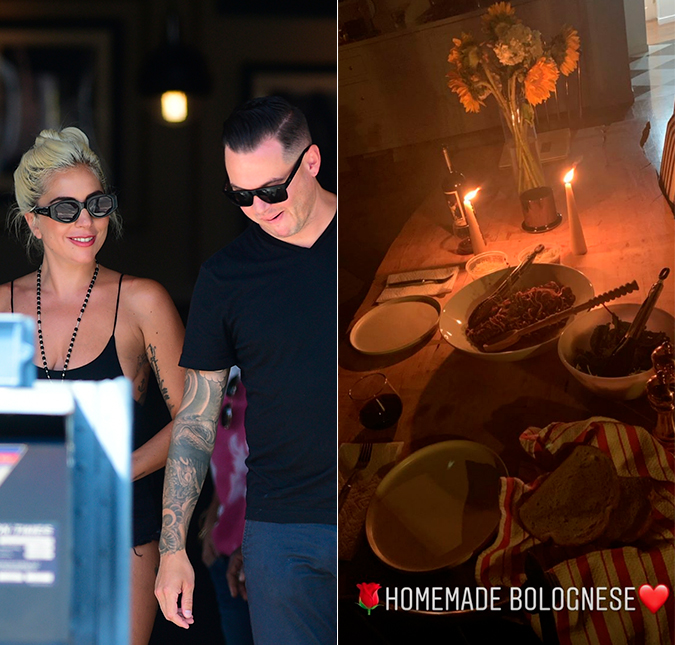 Depois de ser flagrada aos beijos, Lady Gaga publica foto de jantar à luz de velas