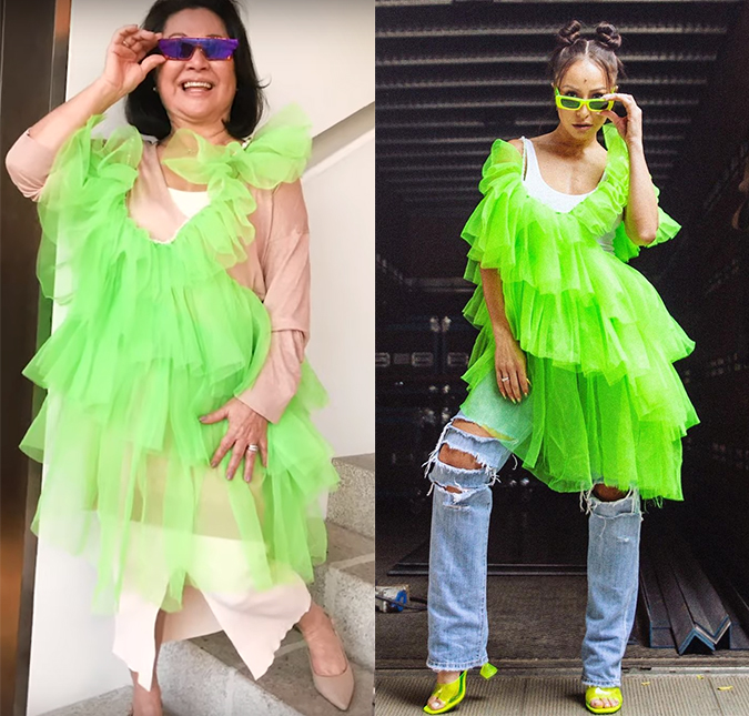 Mãe de Sabrina Sato, Kika Sato invade o <i>closet</i> da filha e replica <i>look</i> da apresentadora; assista!