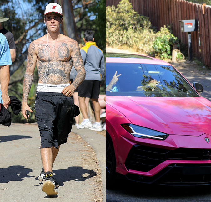 Justin Bieber aparece dirigindo <I>Lamborghini</I> rosa e sendo <I>atacado</i> por gatinho, assista!