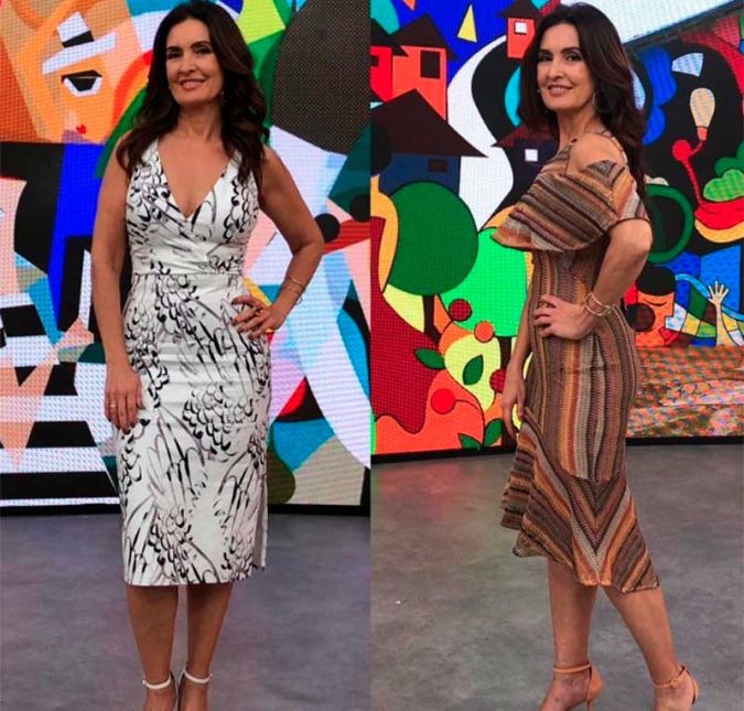 Às sextas-feiras, aliás, ela pede ajuda do telespectador para montar seu look. Nas redes sociais, os fãs de Fátima podem escolher entre dois modelos para ela usar ao vivo.