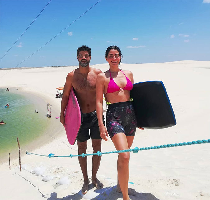 Carol Castro e Bruno Cabrerizo viajam juntos para Jericoacoara e fazem tirolesa