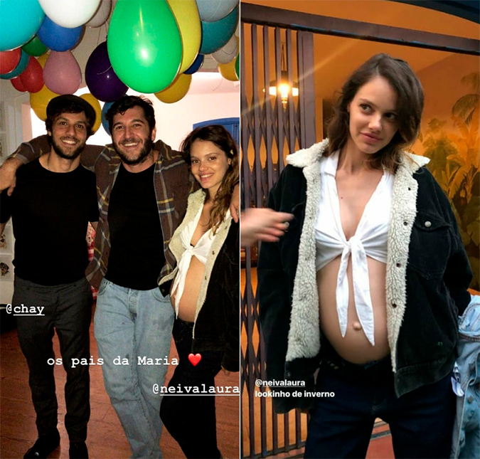 Grávida, Laura Neiva celebra aniversário com barrigão à mostra e ganha declaração de Chay Suede: <i>Amor da minha vida</i>