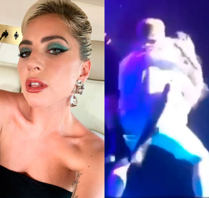 Em <i>show</i>, fã derruba Lady Gaga e a cantora leva o maior tombo; assista!