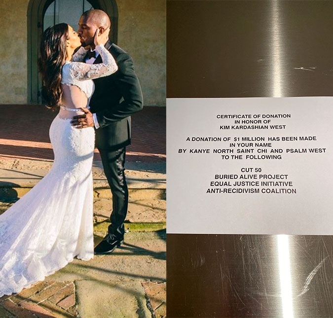 Kanye West faz doação de quatro milhões de reais em nome da esposa, Kim Kardashian, como forma de presenteá-la