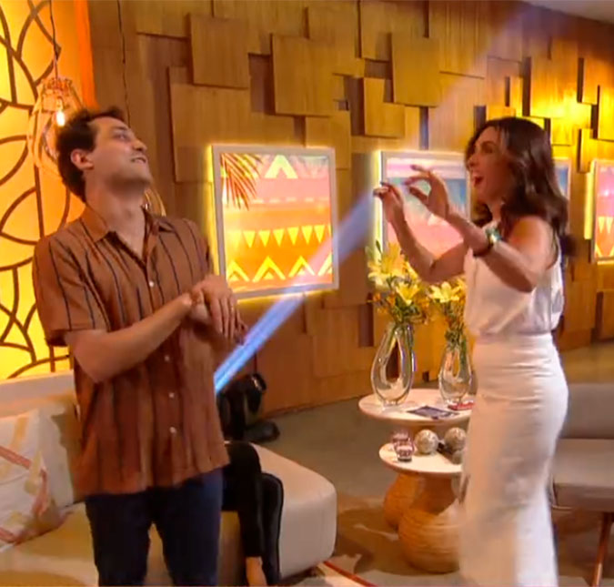 Fátima Bernardes tem crise de riso com dança de Eduardo Sterblitch durante <I>Encontro</I>; assista!
