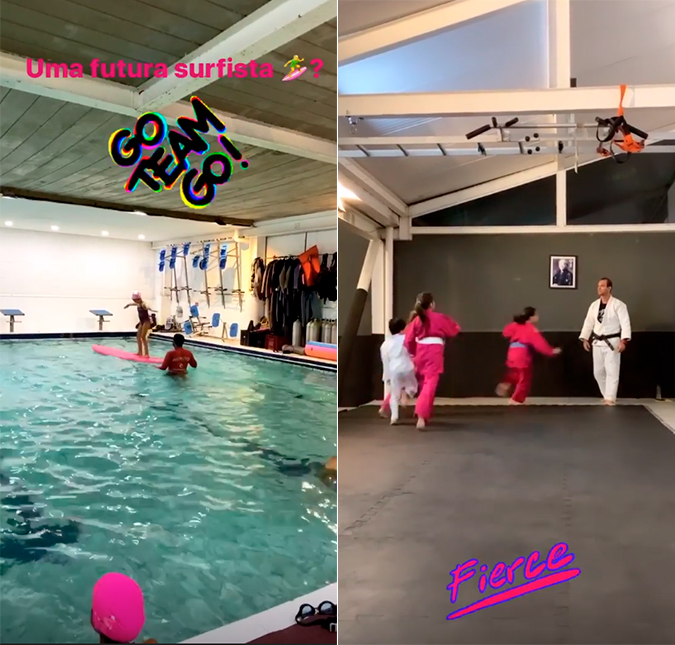 Cauã Reymond encanta ao mostrar filha Sofia em aula de surfe na piscina: <i>Futura surfista</i>