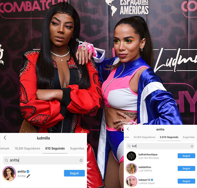 Após briga, Ludmilla ainda segue Anitta nas redes sociais - mas poderosa deu <I>unfollow</I> na colega de profissão