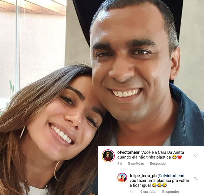 Fã diz que irmão de Anitta é parecido com a cantora antes das plásticas e ele brinca: <i>Vou fazer plástica pra voltar a ficar igual!</i>
