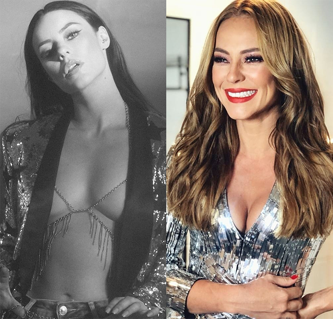 Paolla Oliveira relembra Vivi Guedes e mostra <i>look</i> nada básico todo decotado e brilhante!