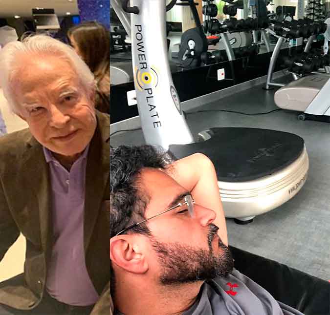 Cid Moreira incentiva Luciano Camargo a malhar: <I>Faço 45 minutos de esteira todos os dias com 92 anos</i>