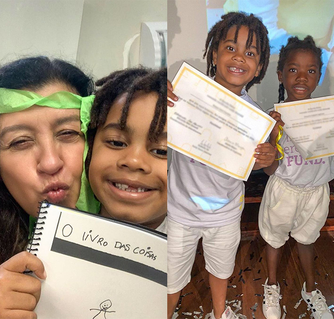 Regina Casé posta foto do filho caçula, Roque, ao lado de Titi Gagliasso, em formatura e se emociona: <i>Nadando em lágrimas</i>