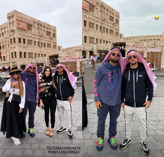Rafaella Santos e Gabigol passeiam no Catar com jogador usando acessório típico do país