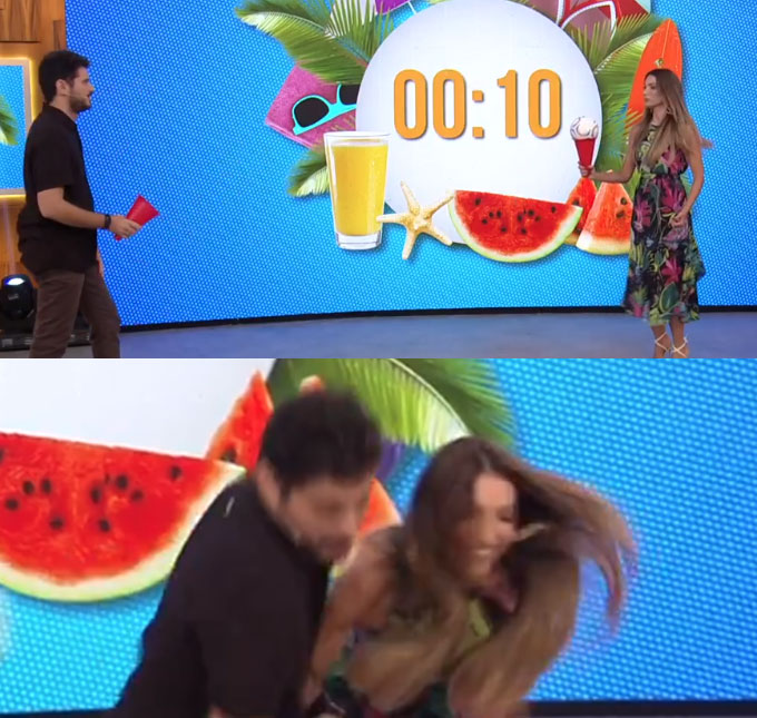 Patrícia Poeta esbarra em colega e quase cai durante quadro do <i>Encontro</i>!