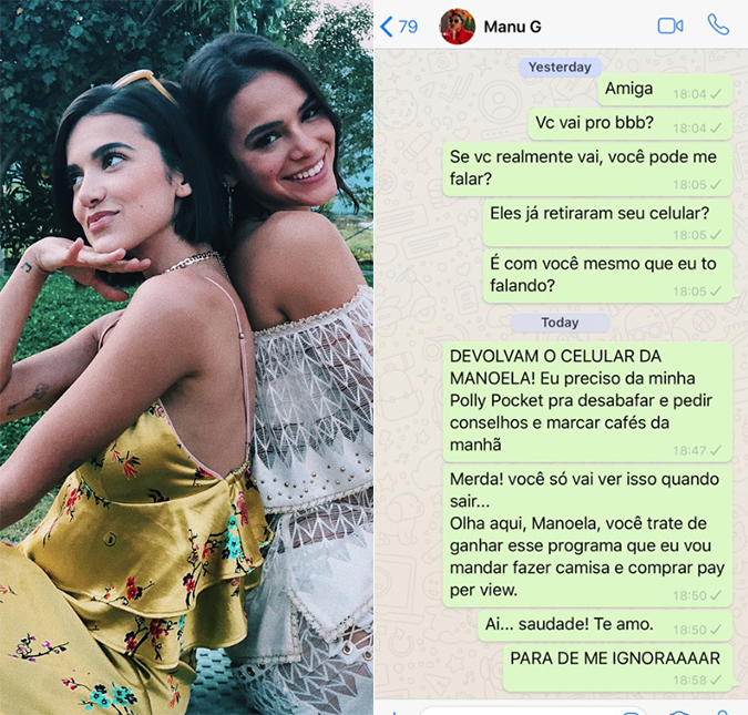Bruna Marquezine <i>surta</i> após Manu Gavassi ser anunciada no <i>BBB20</i>: <i>Devolvam o celular da Manoela!</i>
