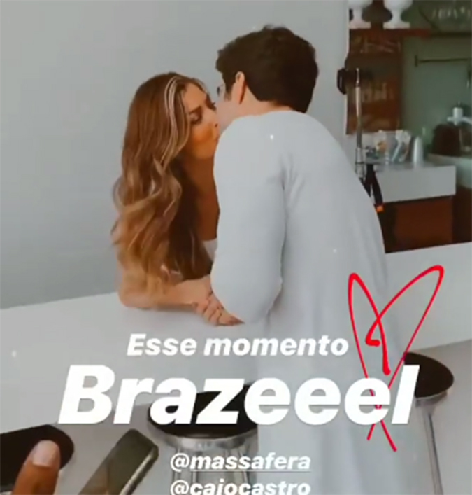 Caio Castro e Grazi Massafera trocam selinho em bastidores de gravação. Veja!
