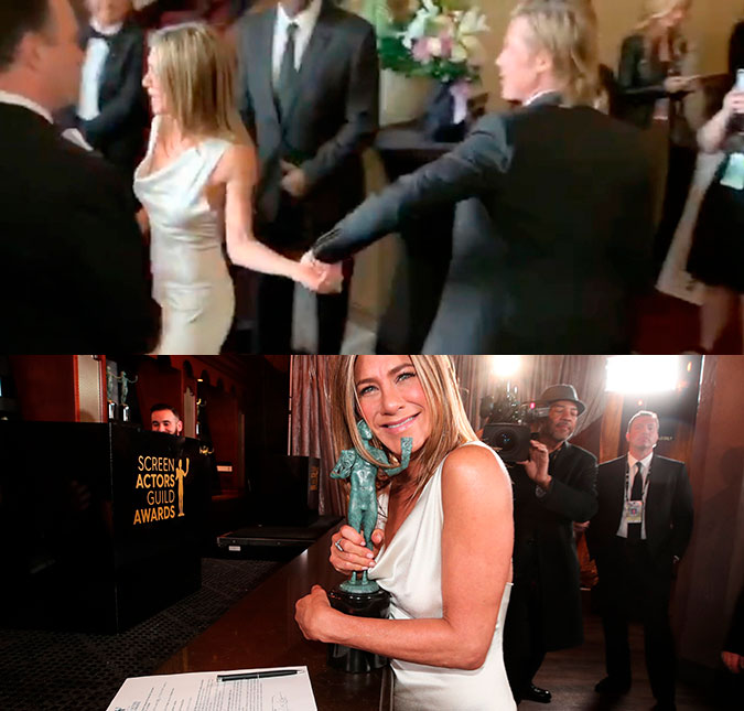 Fotógrafa dá detalhes de como foi o encontro de Jennifer Aniston e Brad Pitt no <i>SAG Awards</i>!