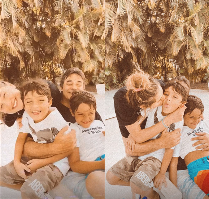 Sasha Meneghel aproveita dia de sol ao lado do pai e dos irmãos!