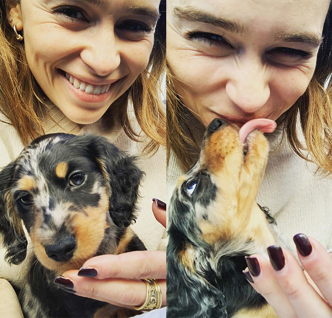 Emilia Clarke tem surto de fofura ao mostrar o seu novo cachorrinho, confira fotos!