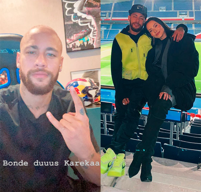 Neymar raspa o cabelo e posa abraçado com DJ em estádio: <I>Amo você</I>