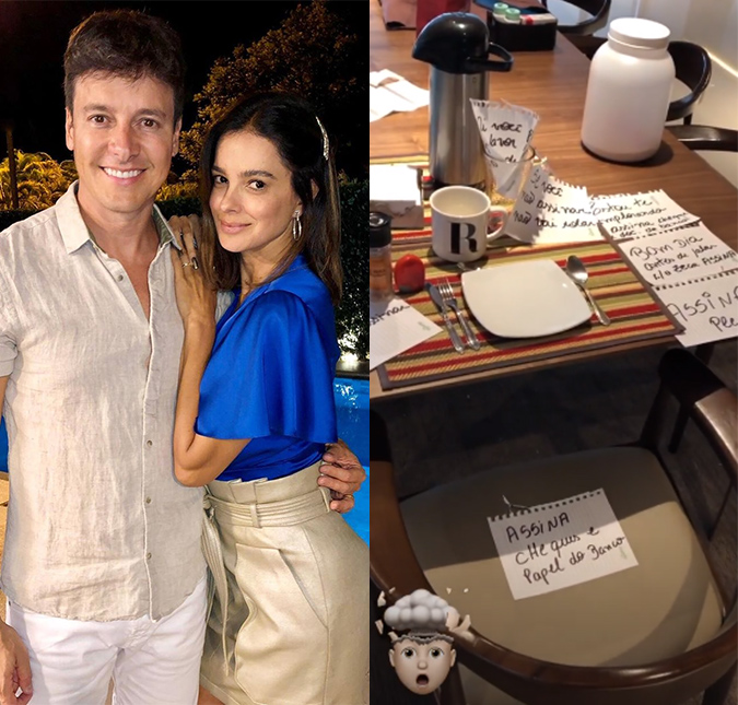 Vera Viel, esposa de Rodrigo Faro, deixa vários bilhetinhos para que o marido não esqueça de assinar cheque, assista!