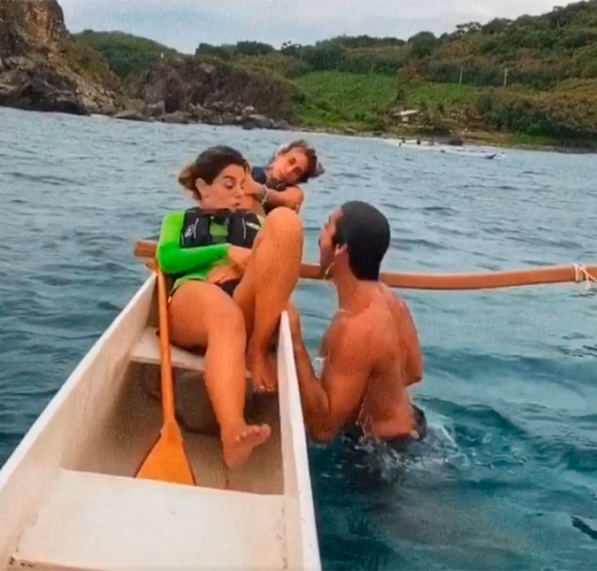 Rodrigo Simas dá susto em Giovanna Lancellotti durante passeio em Fernando de Noronha: <I>Estava esperando os golfinhos e um apareceu</I>