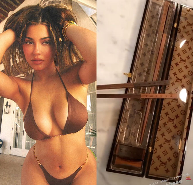 Kylie Jenner ostenta <i>hashi</i> que pode custar quatro mil reais e diz: <i>Preciso começar a viajar com eles</i>