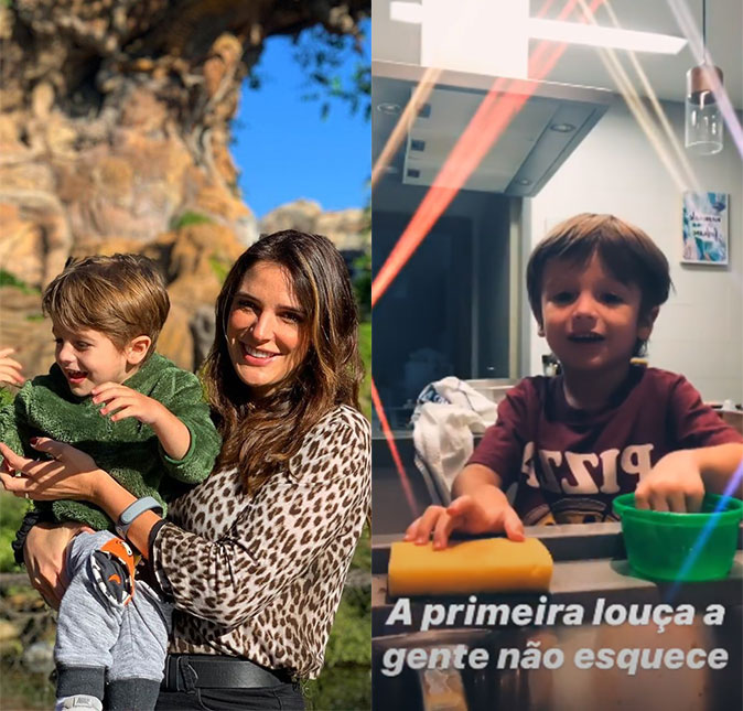 Rafa Brites ensina o filho a lavar louça e encanta a <i>internet</i>