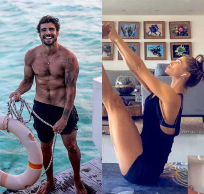 Grazi Massafera posta foto fazendo ioga e Caio Castro rebate comentário de internauta
