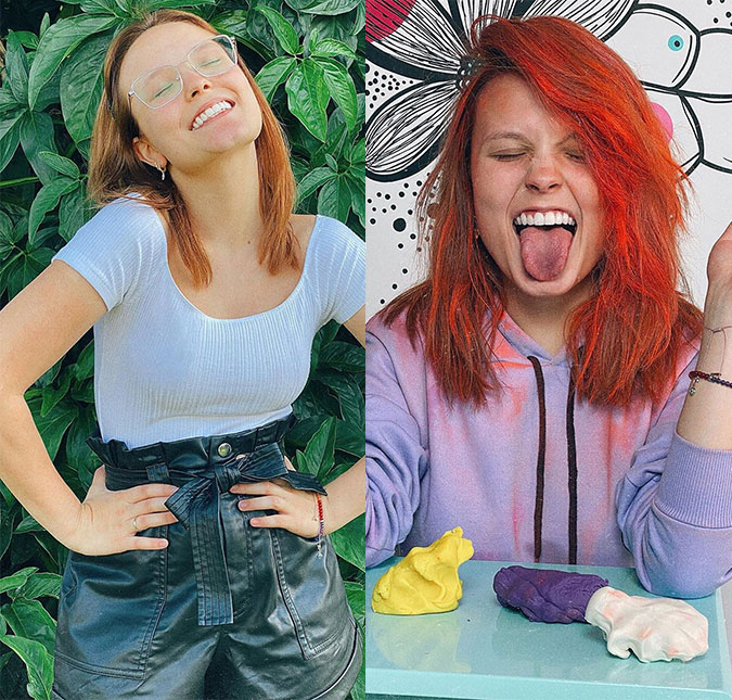 Larissa Manoela <I>enlouquece</I> e pinta o cabelo com tinta <I>spray</I> e massinha: <I>Loucamente feliz e sendo eu mesma</I>
