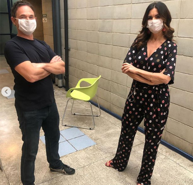 Fátima Bernardes surge de máscara e mostra bastidores da volta ao <i>Encontro</i>: <i>Estamos com aquele friozinho na barriga</i>