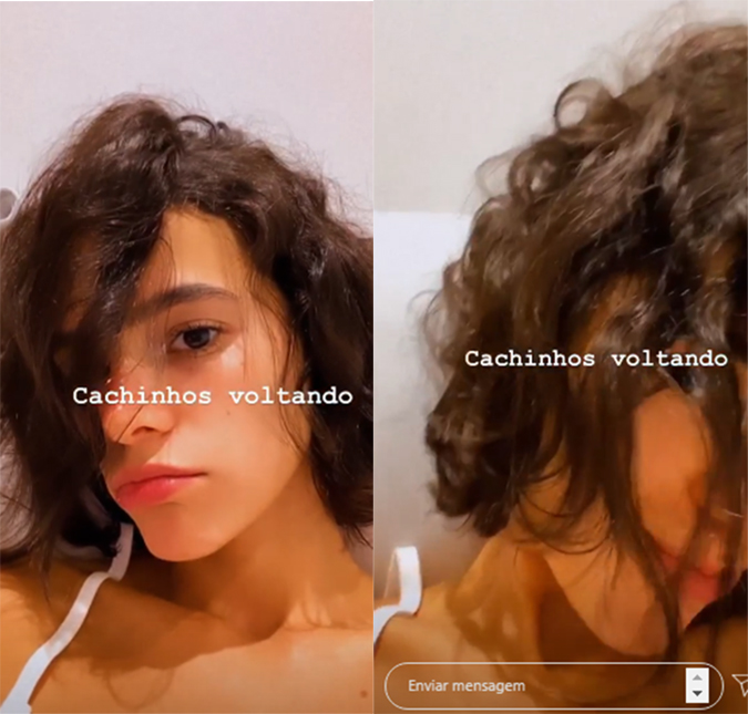 Bruna Marquezine compartilha detalhes de transição capilar: <i>Cachinhos voltando</i>