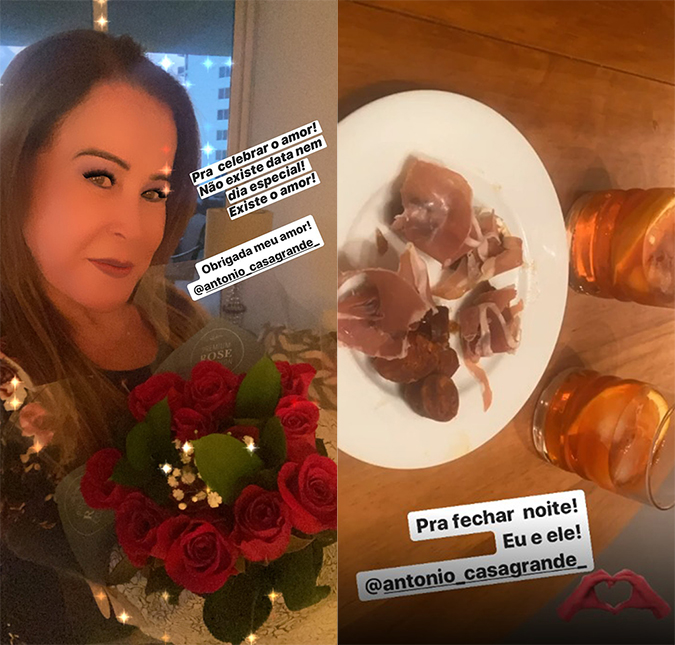 Zilu Camargo tem jantar romântico e ganha presente do namorado: <i>Para celebrar o amor</i>