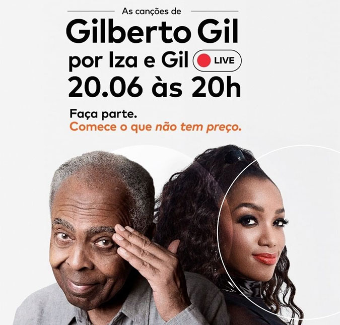 Gilberto Gil e Iza farão <I>live</I> no próximo sábado para arrecadar doações aos mais afetados pela pandemia