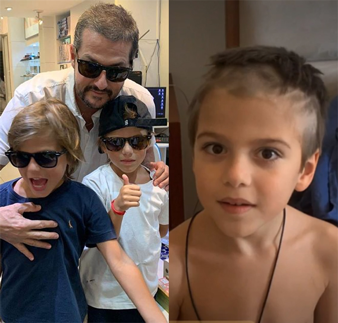 Marcelo Serrado revela que filho raspou o cabelo <I>sem querer</I> durante a quarentena: - <I>Quase tive um troço</I>