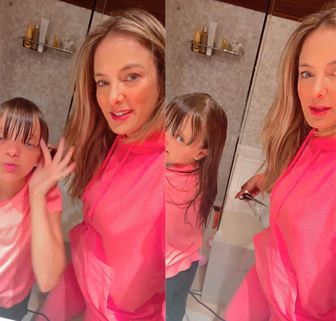 Ticiane Pinheiro corta o cabelo de Rafaella Justus e filha diz: <i>Cortou muito!</i>