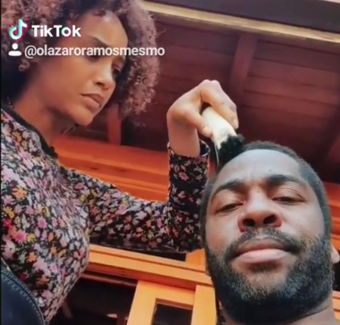 Lázaro Ramos posta vídeo de Taís Araujo raspando seu cabelo e seguidores elogiam: <i>Arrasou muito</i>