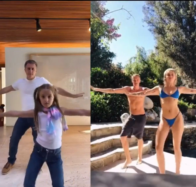 Em vídeo divertido, Luciano Huck e a filha Eva imitam dança de Miley Cyrus: <i>Destruindo a coreografia</i>