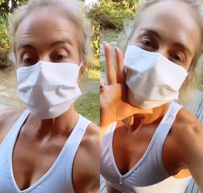 Com máscara, Angélica volta a malhar pessoalmente com seu <i>personal trainer</i>: <i>- Estava morrendo de saudade</i>