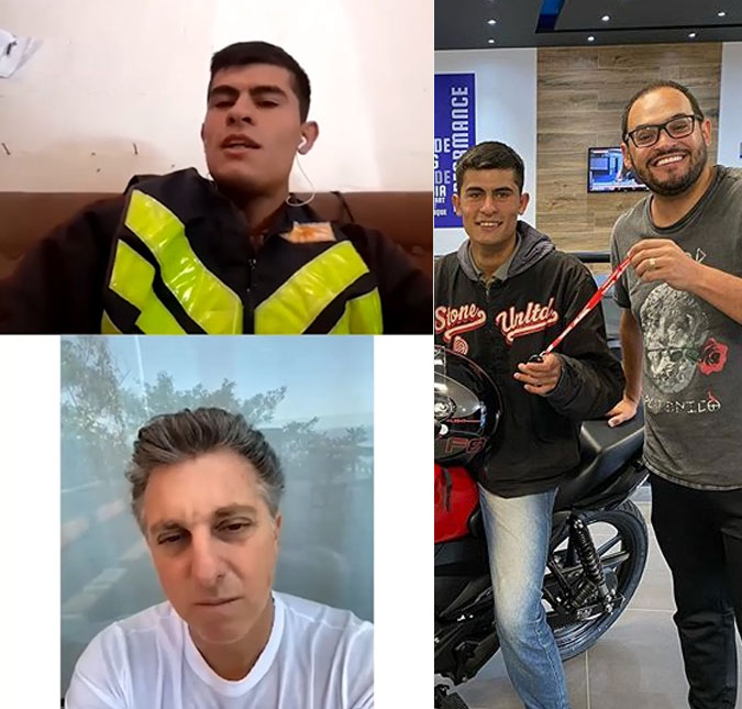 Luciano Huck promete moto para entregador que viralizou, mas humorista entrega doação antes, entenda!