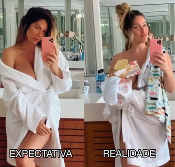 Giovanna Ewbank sensualiza só de roupão em vídeo e brinca ao mostrar realidade da maternidade. Veja!