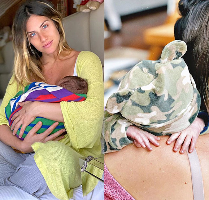 Giovanna Ewbank encanta com fotos de Zyan usando moletom e touca com orelhinhas: <I>Ai, meu coração!</I>