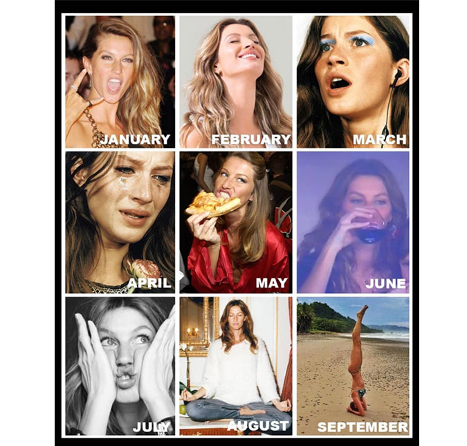 Gisele Bündchen compartilha os seus <I>humores</I> ao longo de 2020; confira!