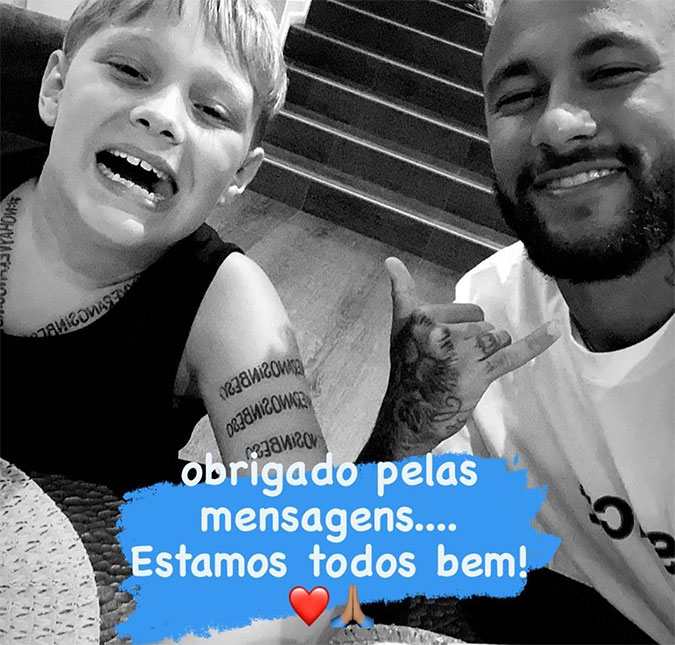 Neymar Jr. posa com o filho e tranquiliza fãs após diagnóstico de coronavírus: <I>Estamos todos bem</I>