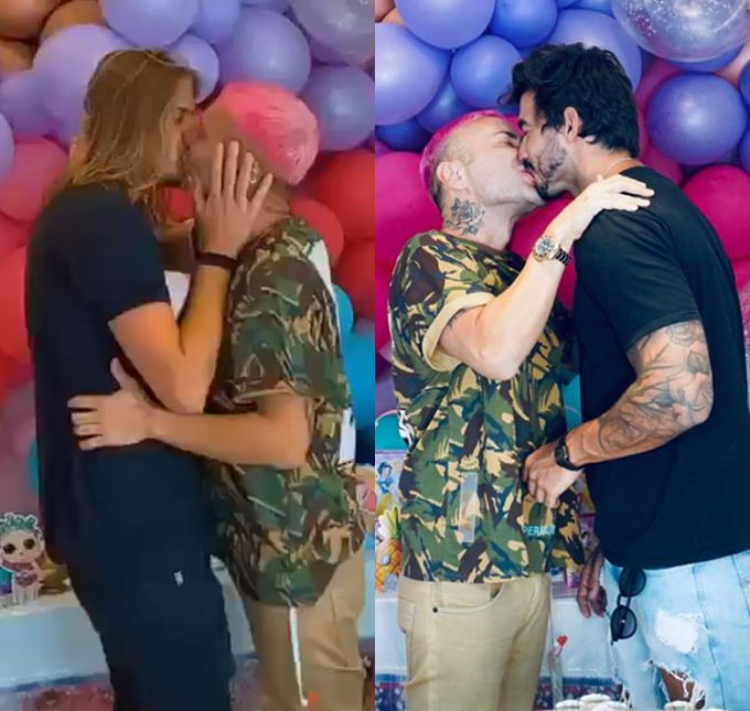 Ex-<i>BBBs</i> Daniel e Guilherme Napolitano dão maior beijão em Matheus Mazzafera, confira!
