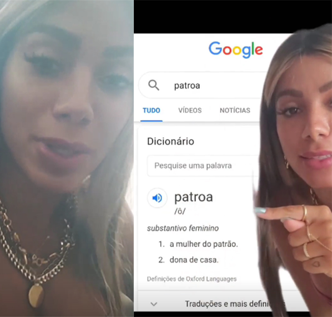 Anitta se revolta com significado de <i>patroa</i> no dicionário: <i>Não estou acreditando</i>