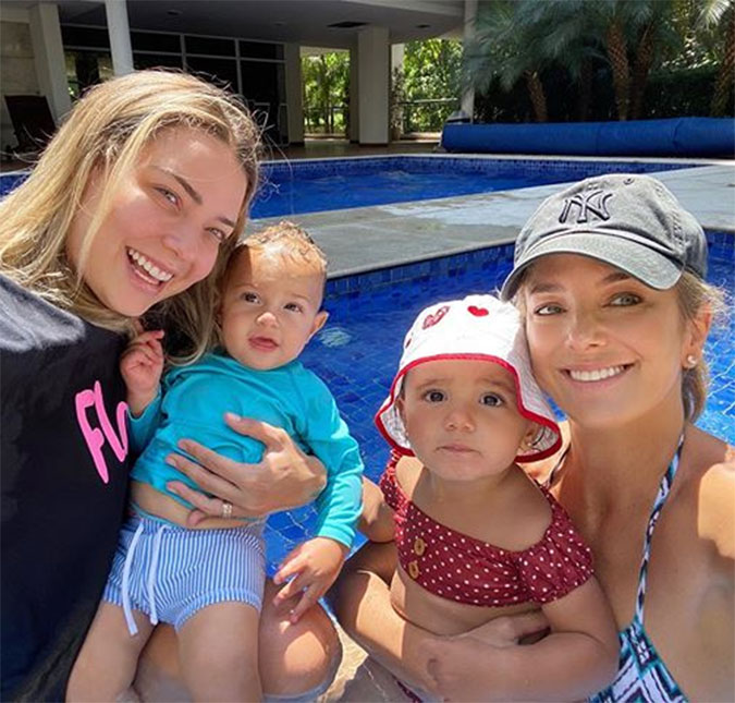 Ticiane Pinheiro curte dia na piscina com Carol Dantas e Davi Lucca: <I>Aproveitando para matar as saudades</I>